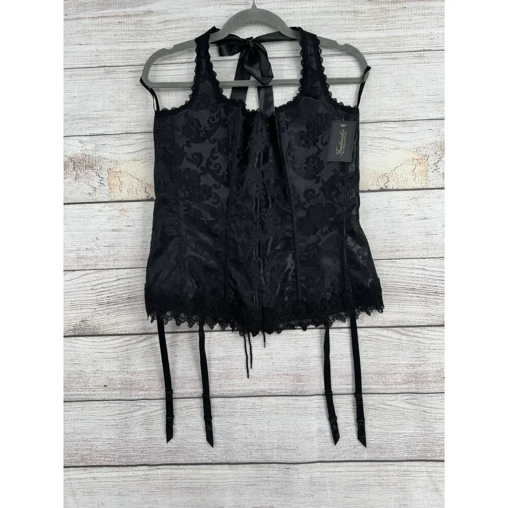 Fredericks of Hollywood Dream Halter Corset Womens 42 Black Garters NEW